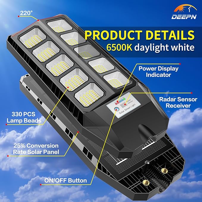 Solar Lights Outdoor, IP66 Waterproof Street Lights Outdoor, 6500K Dusk to Dawn Solar Security Flood Lights Motion Sensor with Remote Control for Yard, Entryway Garage, Porch 2 Pack