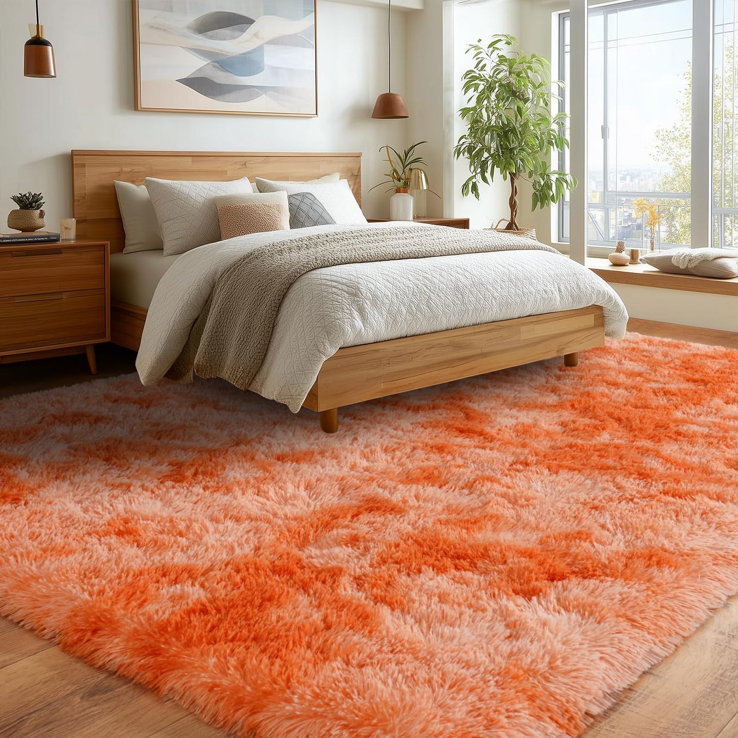 Upgrade Non-Slip Plush Rugs for Living Room, Soft Shaggy Carpets for Living Room, Fuzzy Rugs for Kids' Room, Perfect Decor for Modern Home Tie Dye Orange 5x7Feet