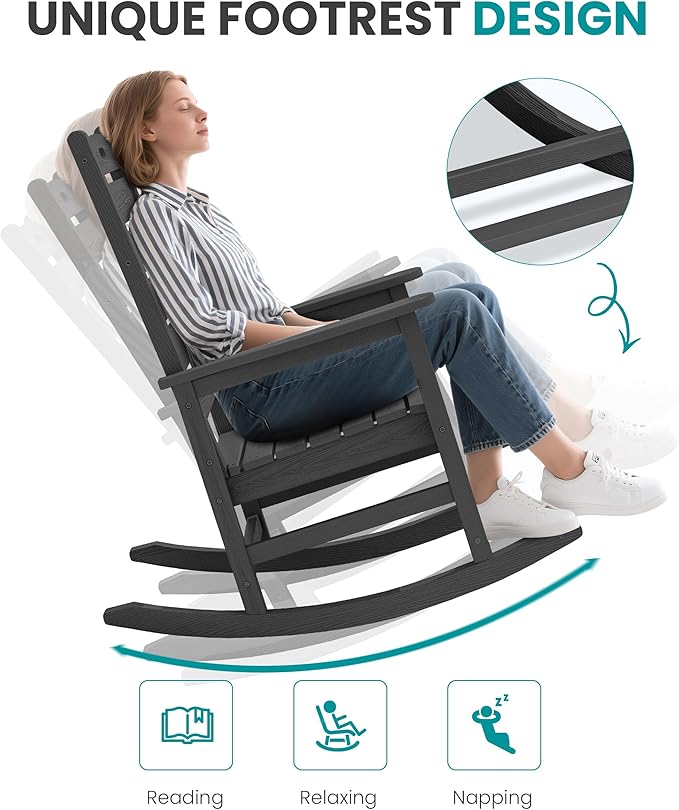 SERWALL Outdoor Rocking Chair, Oversized Rocking Chair