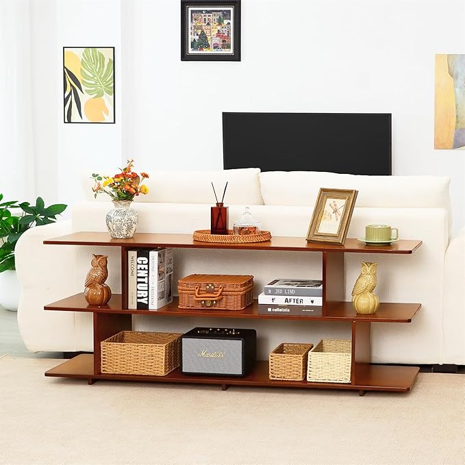 Bamboo TV Stand for TVs up to 65", 3 Tier Accent Entertainment Center