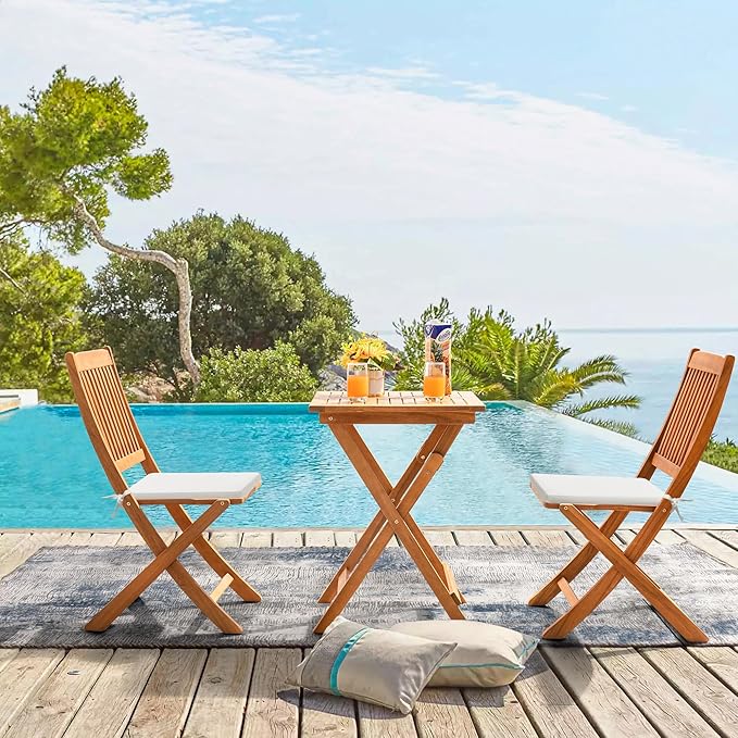 Devoko Outdoor 3 Piece Folding Patio Bistro Set Acacia Wood Bistro Table and