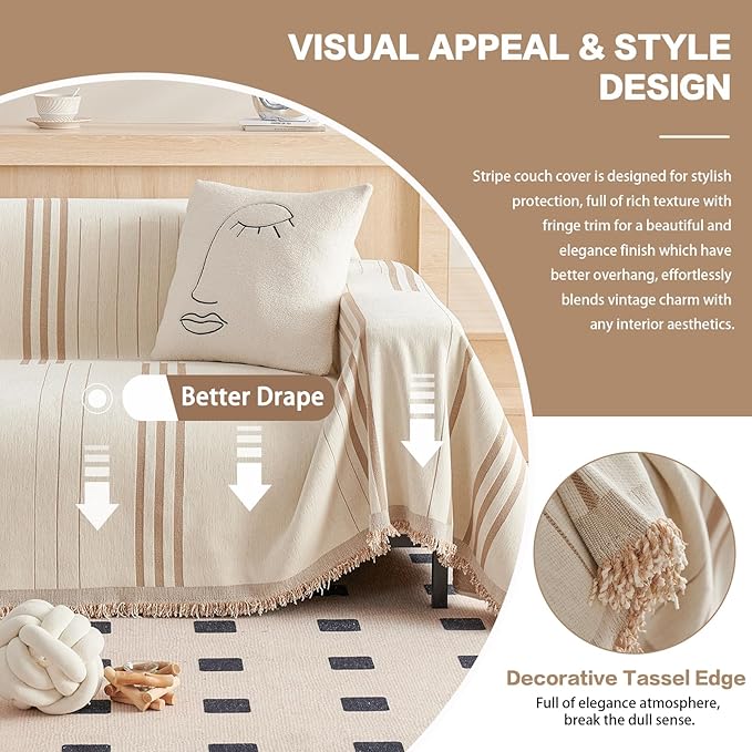 DREAMINGO Couch Cover for Sofa, Chenille Couch Cover Blanket, Washable Sofa