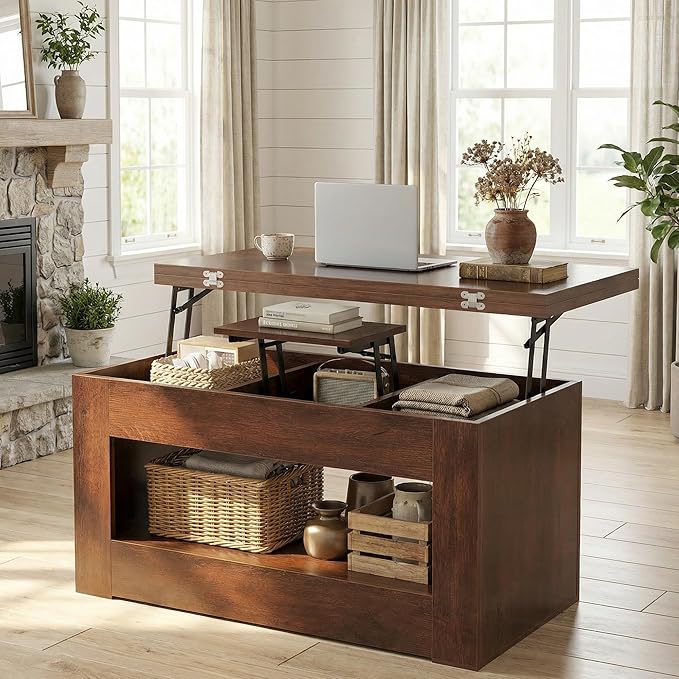 UNIQUITE 40" Lift Top Coffee Table, 4 in 1 Multi-Function Lift Coffee Tables