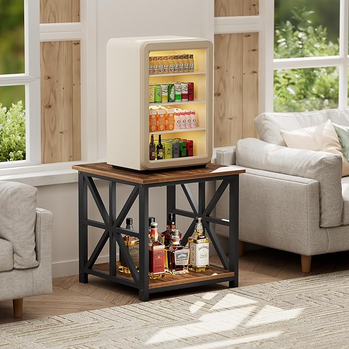 GreenForest End Table with 2-Tier Storage Shelf, 24 inch Large Side Table