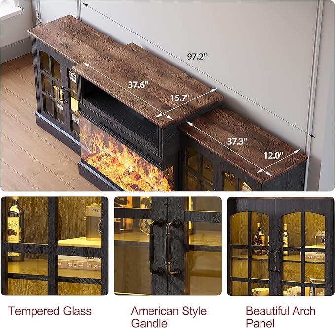 97" Fireplace TV Stand with 36" Electric Fireplace, Farmhouse Entertainment