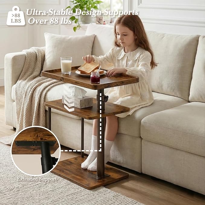 Faesun C Table End Table Adjustable Height, 360°Swivel TV Tray Table