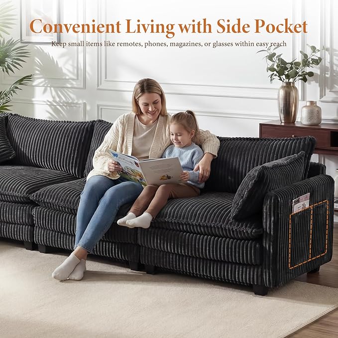 Vesgantti 109" U Shaped Cloud Sectional Sofa, Comfy Corduroy Upholstered
