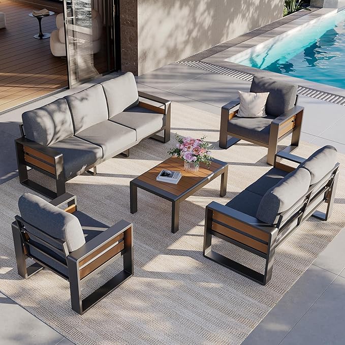 Aoxun Aluminum Patio Furniture Set, 7 Seats Luxury Metal Patio Conversation Sets
