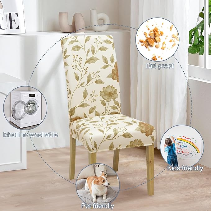 BIETYONE Stretch Dining Chair Covers Set of 6, Soft Removable Washable Kitchen