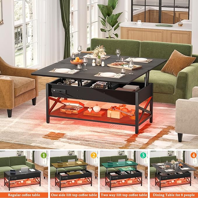 Aheaplus Coffee Table Lift Top Multi-Function Coffee Table Converts to Dining