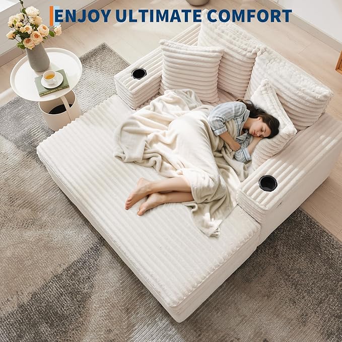 GarveeHome 60-inchOversized Chaise Lounge Chair Indoor, Comfy Corduroy Lounge