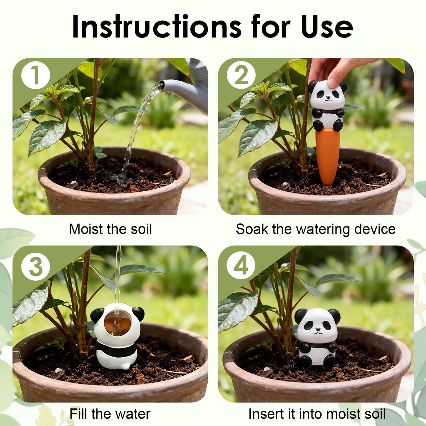 MCleanPin 4 Pack Plant Watering Spikes and Globes Handmade Terracotta Self-Watering Planter Insert Automatic Plant Waterer Devices for Indoor Outdoor Plants (Animal Paradise)