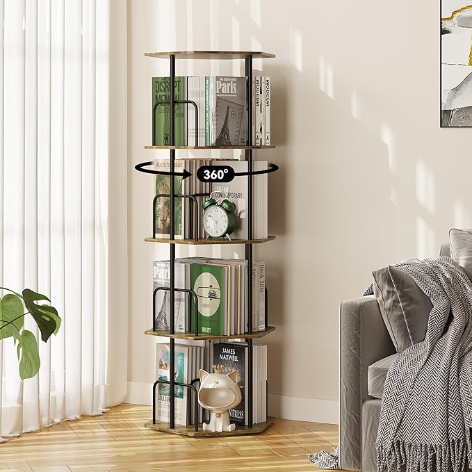 SUNMORY 4 Tier Rotating Bookshelf Tower, Revolving 360 ° Spinning Bookcase