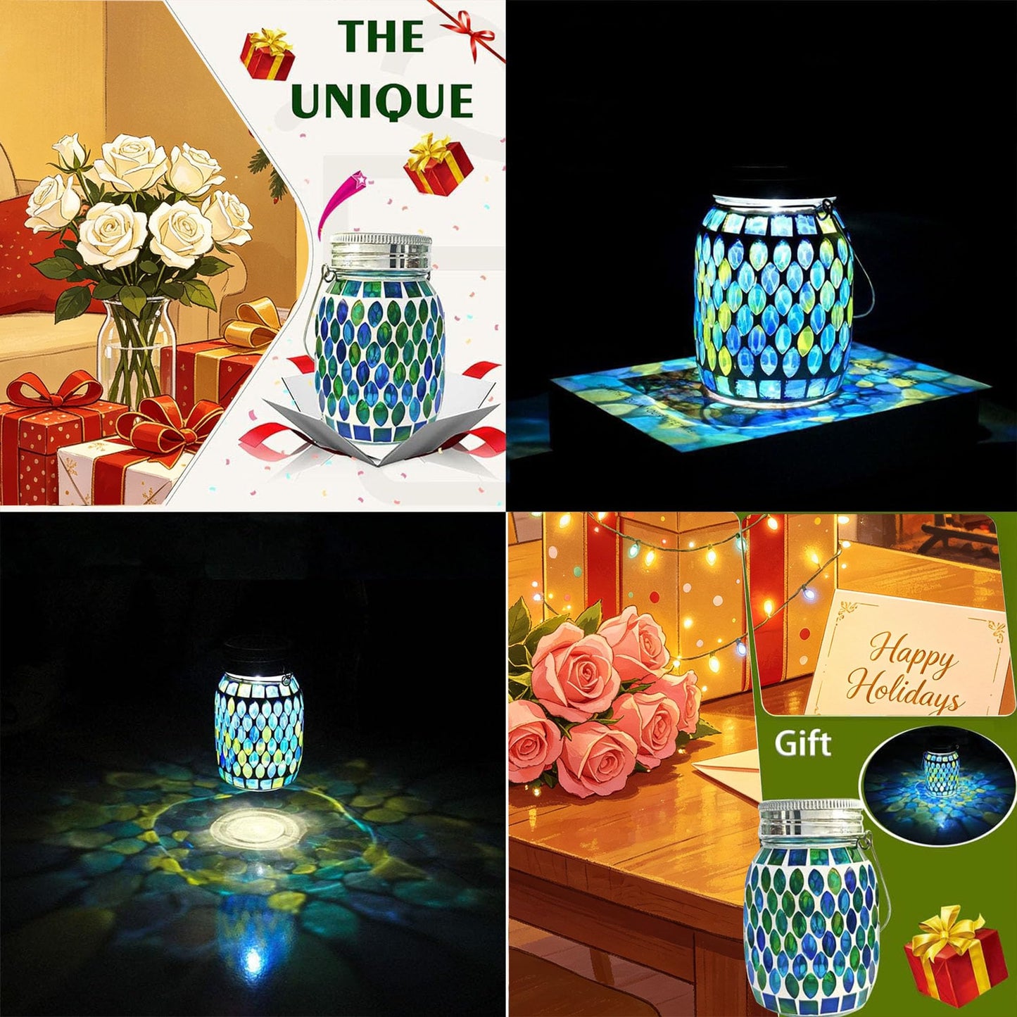 Mosaic Lights Solar Outdoor Hanging Lanterns, Garden Decor Christmas Gifts for Women Mom Grandma Halloween Decor Lights, Outdoor Waterproof Lights, Garden,Patio,Pathway & Yard Décor