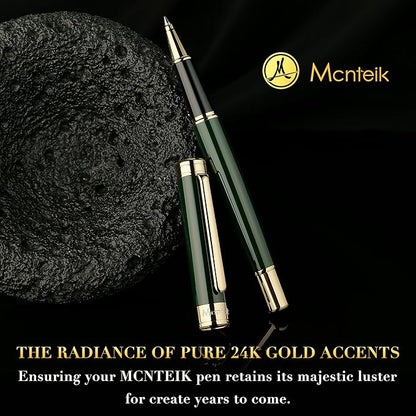 Lacquer Rollerball Pen - Stunning Luxury Green Pen, 24K Gold Plating, Schmidt Refill, Precision Flow Ink, Fancy Roller Ball Gift Set for Men & Women, Christmas, Executive Office, Nice Pens