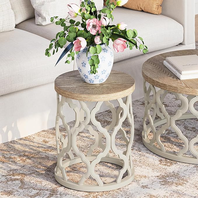 karlott Farmhouse End Table, 18.5'' French Country Round Side Table, Distressed