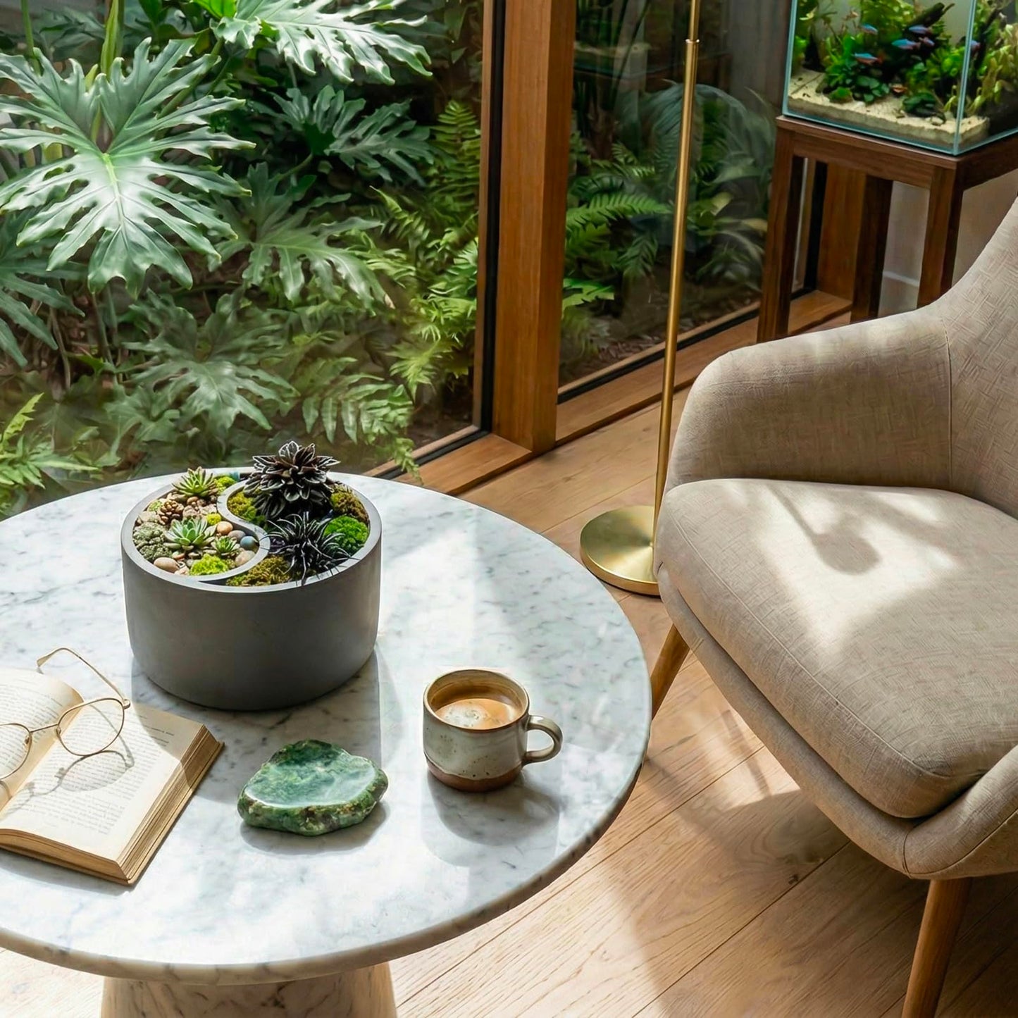 MyGift 8 Inch Round Yin Yang Shaped Gray Concrete Succulent Planter with Drainage Holes, Decorative Indoor Garden Dual Sided Flower Plant Pot for Small Houseplants