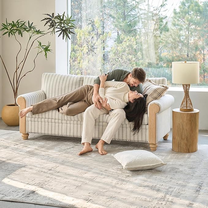 EcoHarbor Living 3-Seater Couch, Stripe 81" Mid-Century Modern Upholstered Sofa