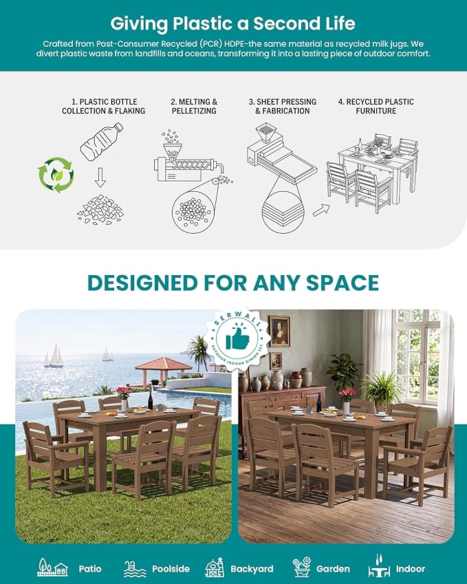 SERWALL Outdoor Dining Set for 8 – HDPE Patio Set