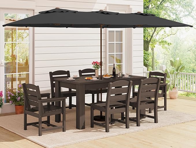 SERWALL Patio Dining Set with 15FT Double Side Umbrella, Outdoor Dining Sets