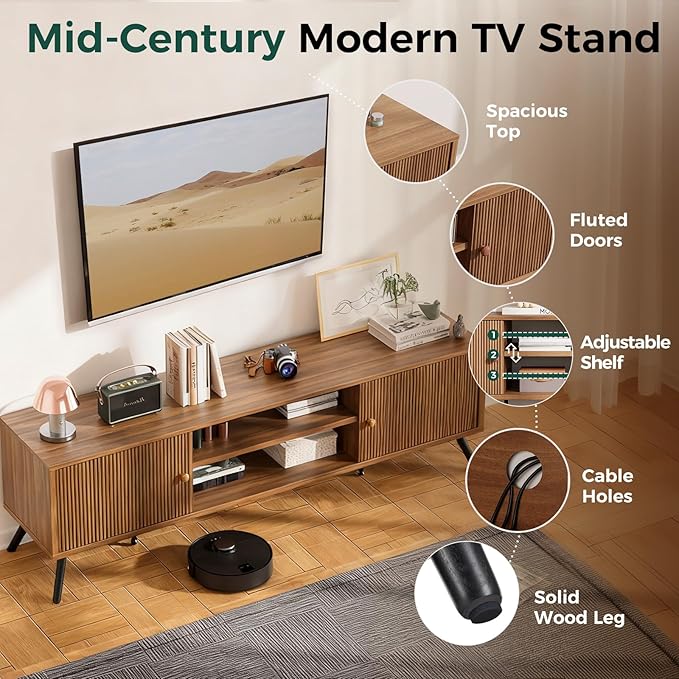 COMHOMA TV Stand for Living Room, Mid Century Modern Entertainment Center for