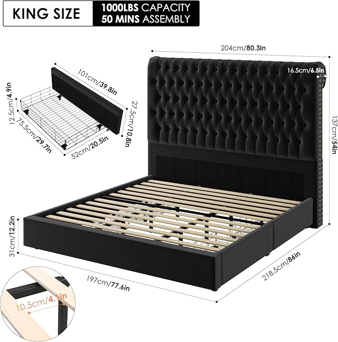 King Size Bed Frame 54" Tall Headboard