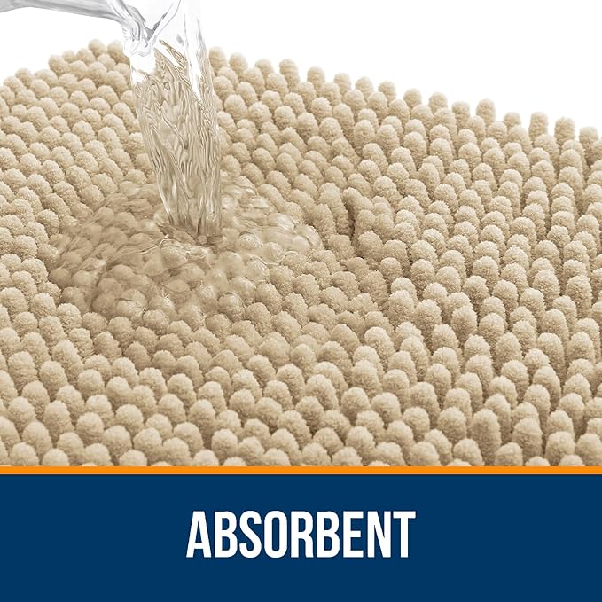 OLANLY Large Bathroom Rugs 47x32, Extra Soft Absorbent Chenille Bath Rugs, Rubber Backing Quick Dry, Machine Washable Bath Mats for Bathroom Floor, Tub and Shower, Home Decor Accessories, Beige