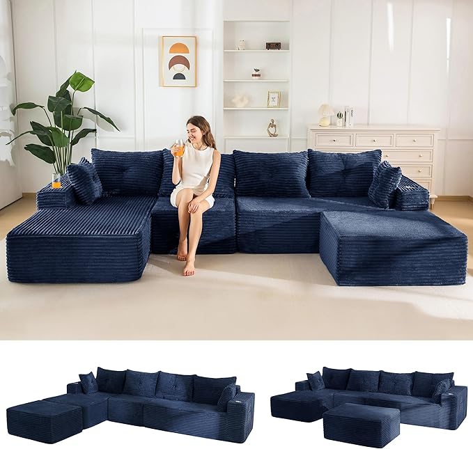 MAXYOYO 132" Giant U-Shaped Modular Sectional Couch, Modern Boneless Couch
