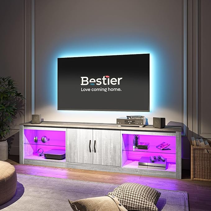 Bestier 70 Inch Led TV Stand for 75 Inch TV Large Entertainment Center Gaming