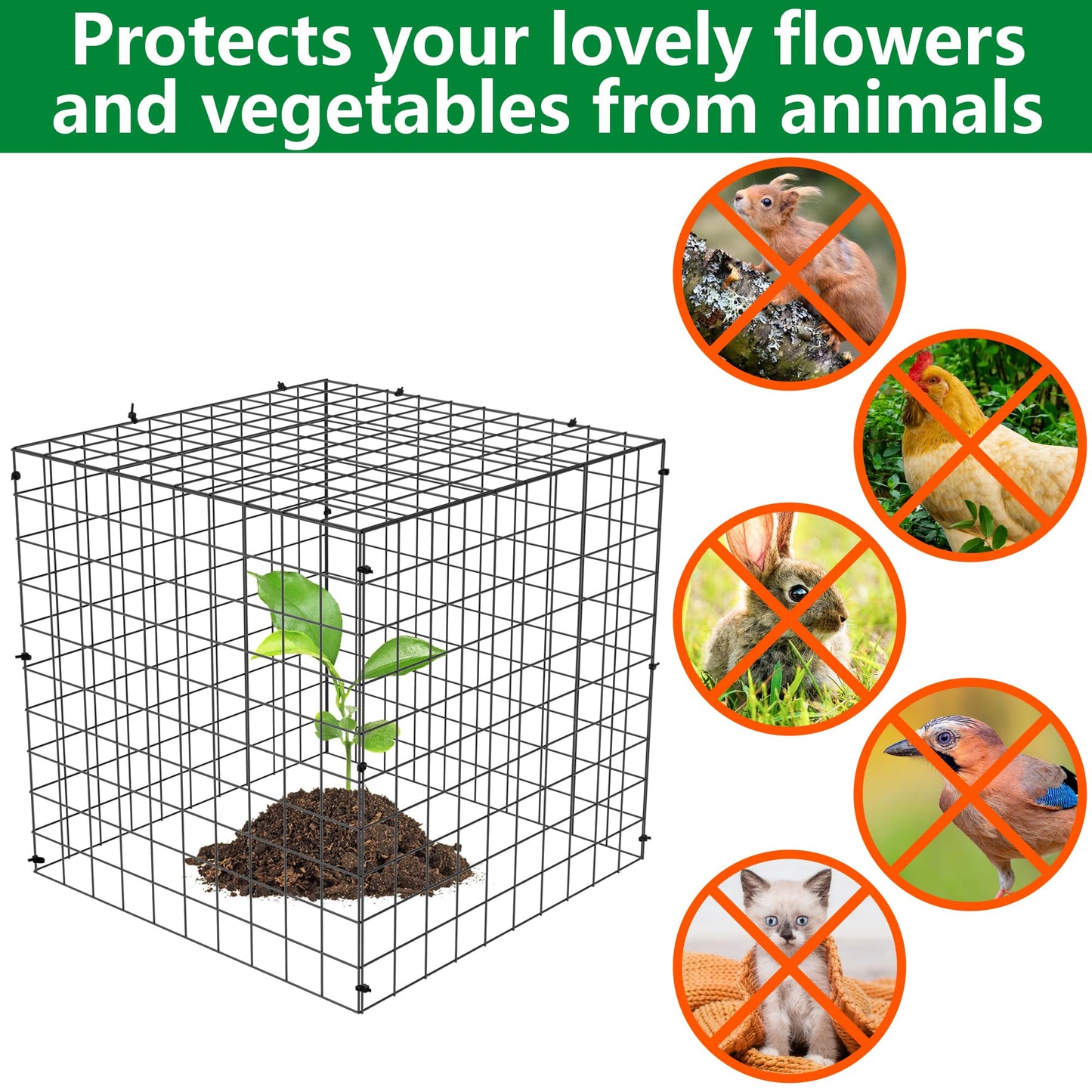 Adnee 7 Pack Wire Plant Protector with Cover-12x12x12 Inch Detachable Square Wire Cages to Prevent Animals-Metal Garden Plant Protector Cages for Protecting Plants Vegetables Flowers