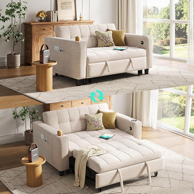 LINSY Sleeper Sofa Bed, Small 3 in 1 Convertible Loveseat Sleeper Couch