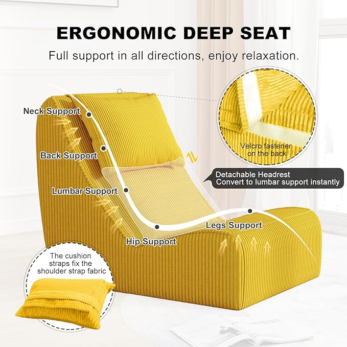 Giant Bean Bag Chair for Adults, Corduroy Chaise Lounge