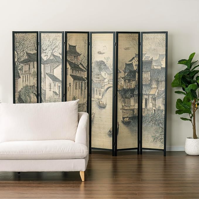 MyGift 6 Panel Room Divider Privacy Partition