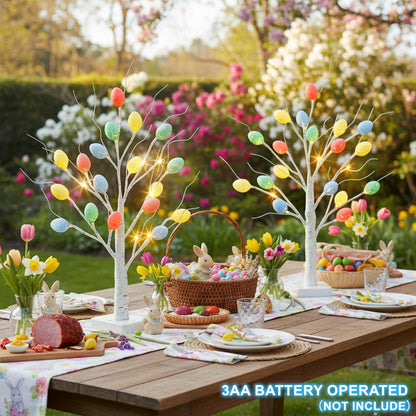 Vanthylit Easter Decorations, 2 Pack Lighted Easter Tree Battery Operated with Timer, 22 Inch LED Birch Tree with 36 Egg Ornaments Indoor Tabletop Centerpiece Light for Home Decor