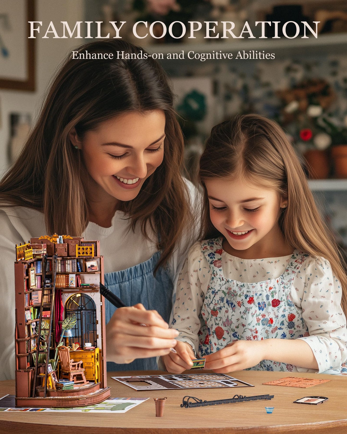 Rolife DIY Book Nook Kit Silent Corner Study, 3D Puzzles Creative British Bookend Bookshelf Decor for Adults, Tiny House Miniature Kits Model Building Kits, DIY Crafts/Gifts for Teens & Book Lovers