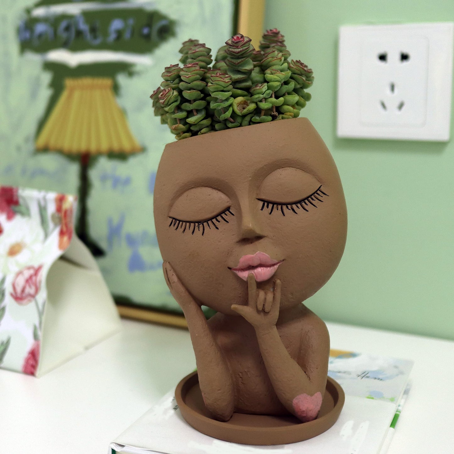 Dolkgy Face Flower Pots Head Planter, Cute Resin Planters for Indoor Outdoor Plants, Macetas para Plantas Funny Head Plant Pot