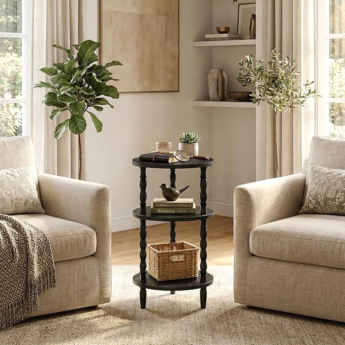 HOOBRO Round Side Table for Small Space, 3-Tier Small Round End Table