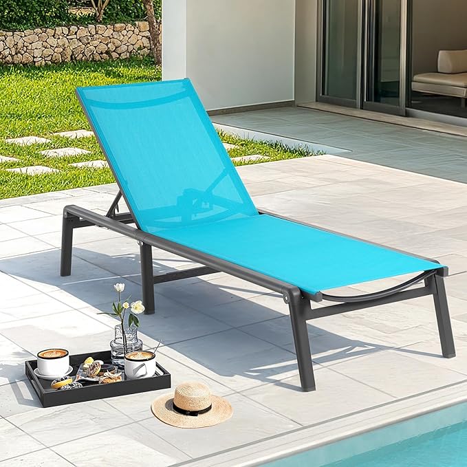 Aluminum Chaise Lounge Chair Outdoor, Foldable & Assembly Free Outdoor Lounge