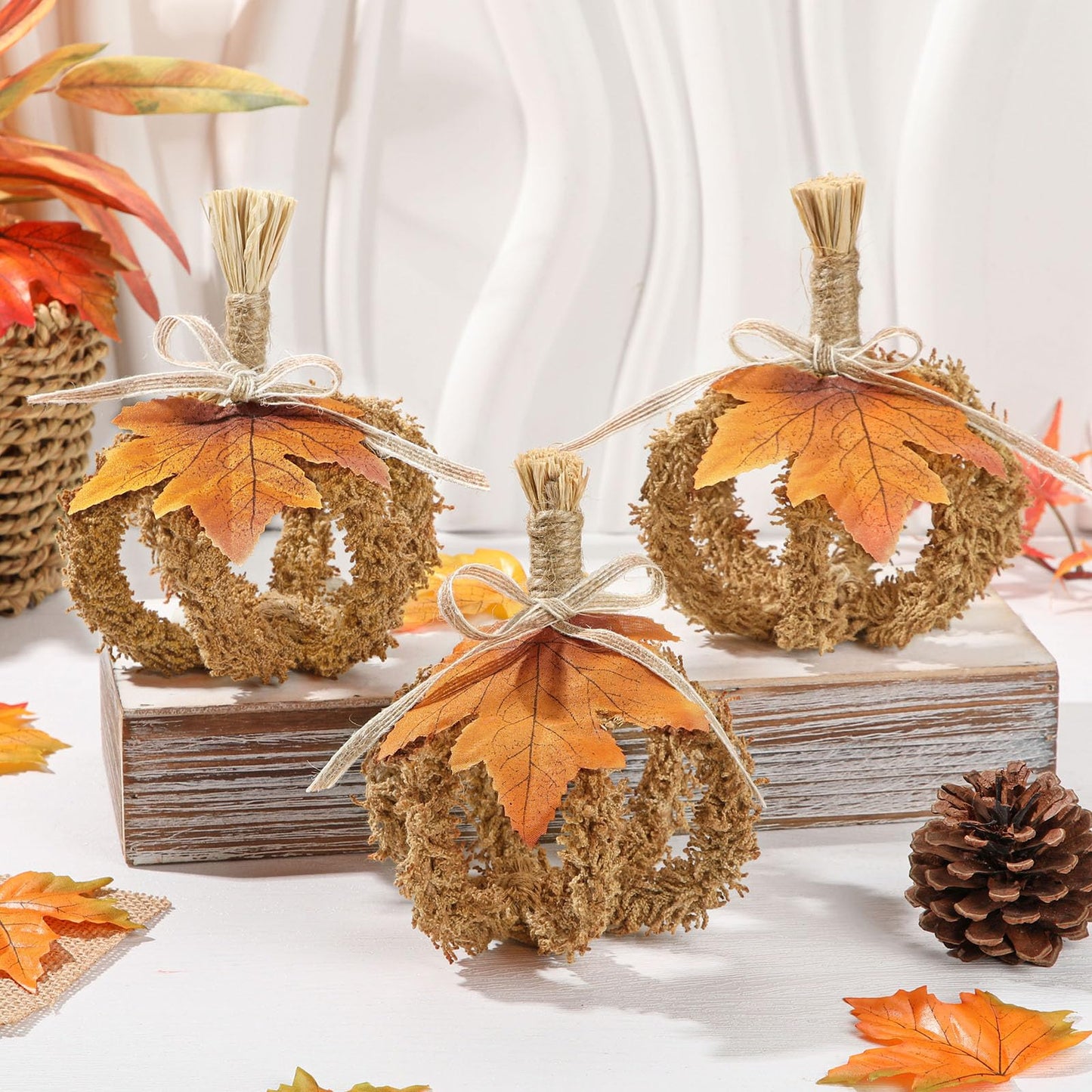Fall Pumpkin Decorations for Home, Hollow Foldable Fake Pumpkins, Faux Small Pumpkins for Decorating, Artificial Fabric Pumpkin for Autumn Harvest Thanksgiving Halloween Centerpiece, Deep Brown 3PCS