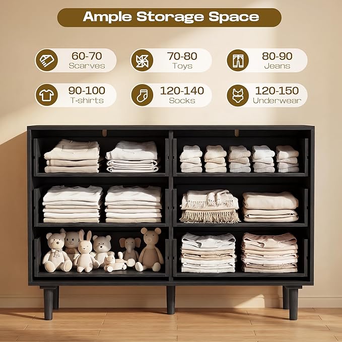 FUQARHY 6 Drawer Dresser Rattan Dresser Modern Chest