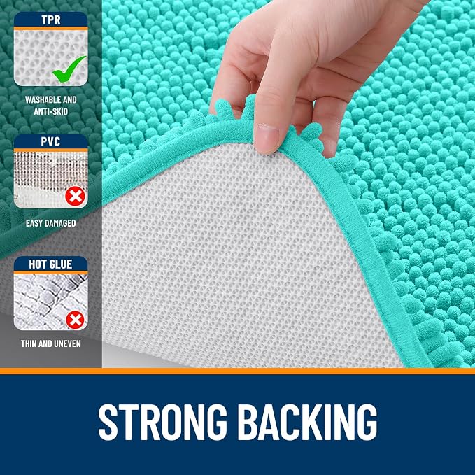 OLANLY Bathroom Runner Rugs 47x20, Extra Soft Absorbent Chenille Bath Rugs, Rubber Backing Quick Dry, Machine Washable Long Bath Mats for Bathroom Floor, Tub and Shower, Home Decor Accessories, Teal