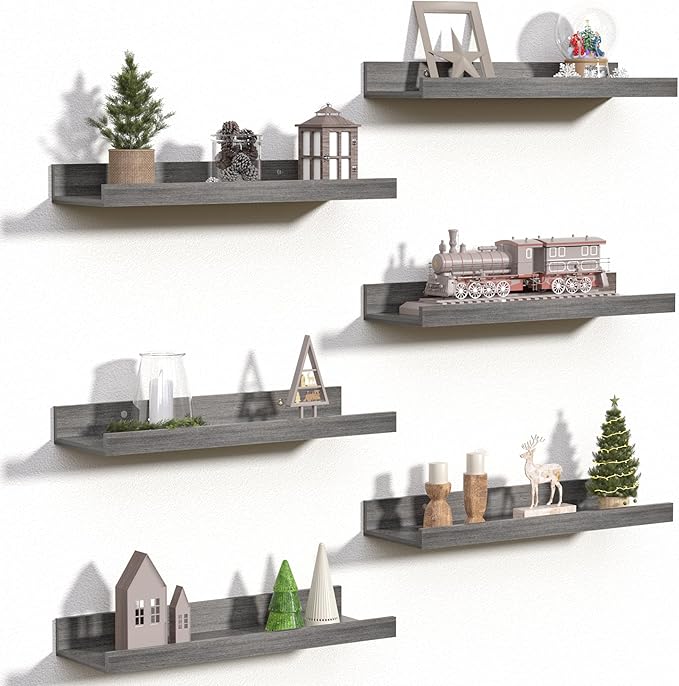 upsimples Floating Shelves for Wall, Wall Shelves for Decor Storage Set of 6