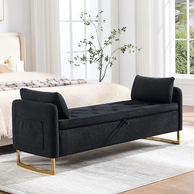 65" Storage Ottoman Bench, Chenille Storage Bench