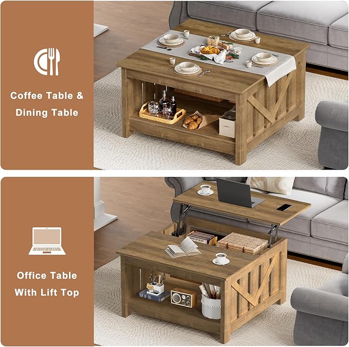 FABATO Lift Top Coffee Table, 31.5" Farmhouse Coffee Tables