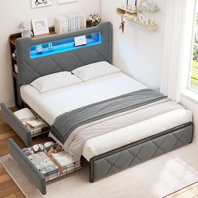 Jocoevol Queen Upholstered LED Bed Frame
