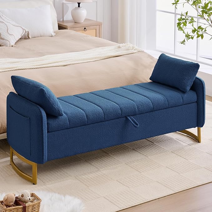 66'' King Size Storage Bench for Bedroom, Teddy Boucle End of Bed Benches for
