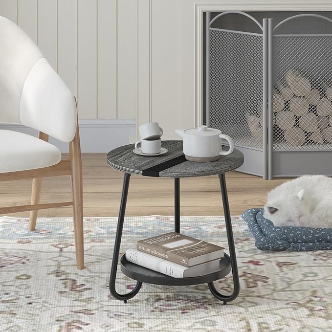 2 Tier Coffee Table in Living Room, Industrial Style Round Coffee Table