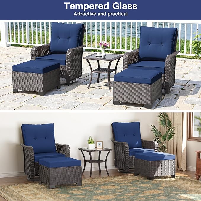 ALAULM 5-Piece Outdoor Swivel Rocking Chair Set