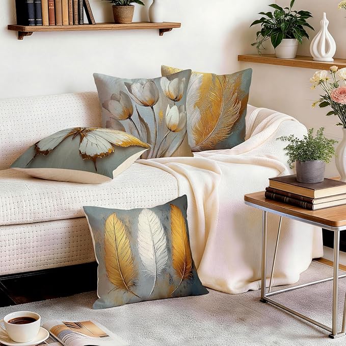 OBSEDE Bohemian Feathered Butterfly Decorative Throw Pillow Covers 18 × 18 in