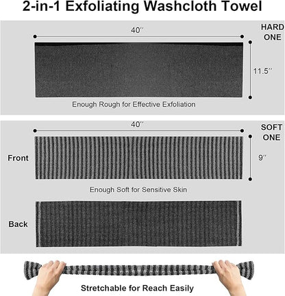 Yiclick Exfoliating Body Scrubber, Back Scrubber for Shower Bath, Japanese Scrub Wash Cloth, Exfoliating Washcloth Towel for Men Women, Body Exfoliator Loofah Luffa Sponge Net Rag Back Washer (Black)